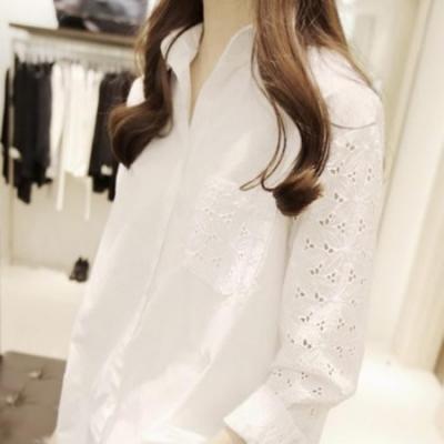 镂空钩花拼接衬衫