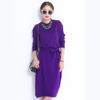 A-MIN 品质定制 圆领纯色百搭显瘦针织连衣裙女 2014秋装新款